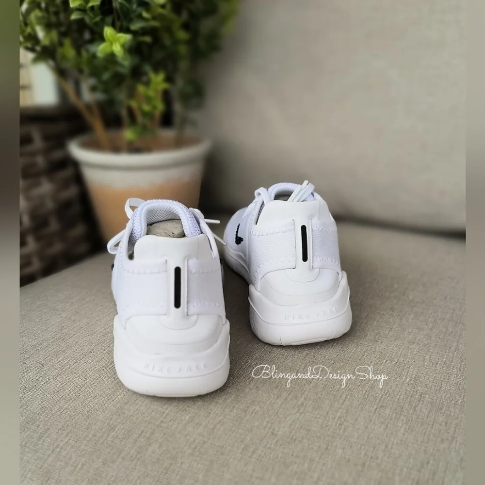 Nike Free RN 2018 White Sneakers Customized with Crystal Rhinestones